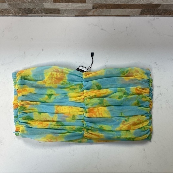 ZARA - TULLE MESH CORSET FLORAL CROPPED TOP green yellow blue neon Sz Large - Picture 11 of 12
